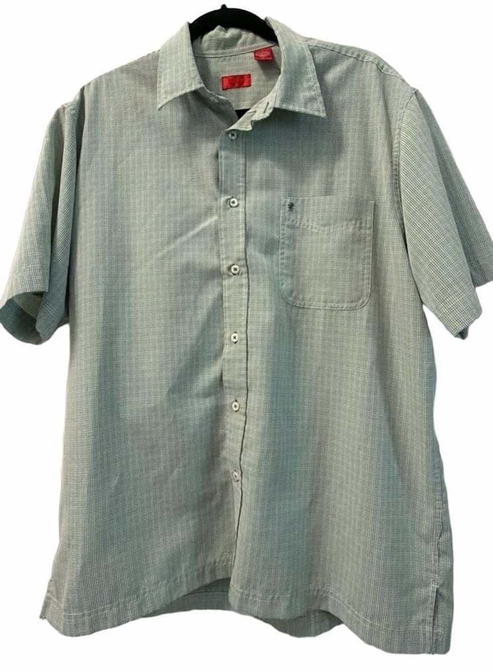 Men’s Izod Button Down Shirt Size L Green Plaid Short Sleeve